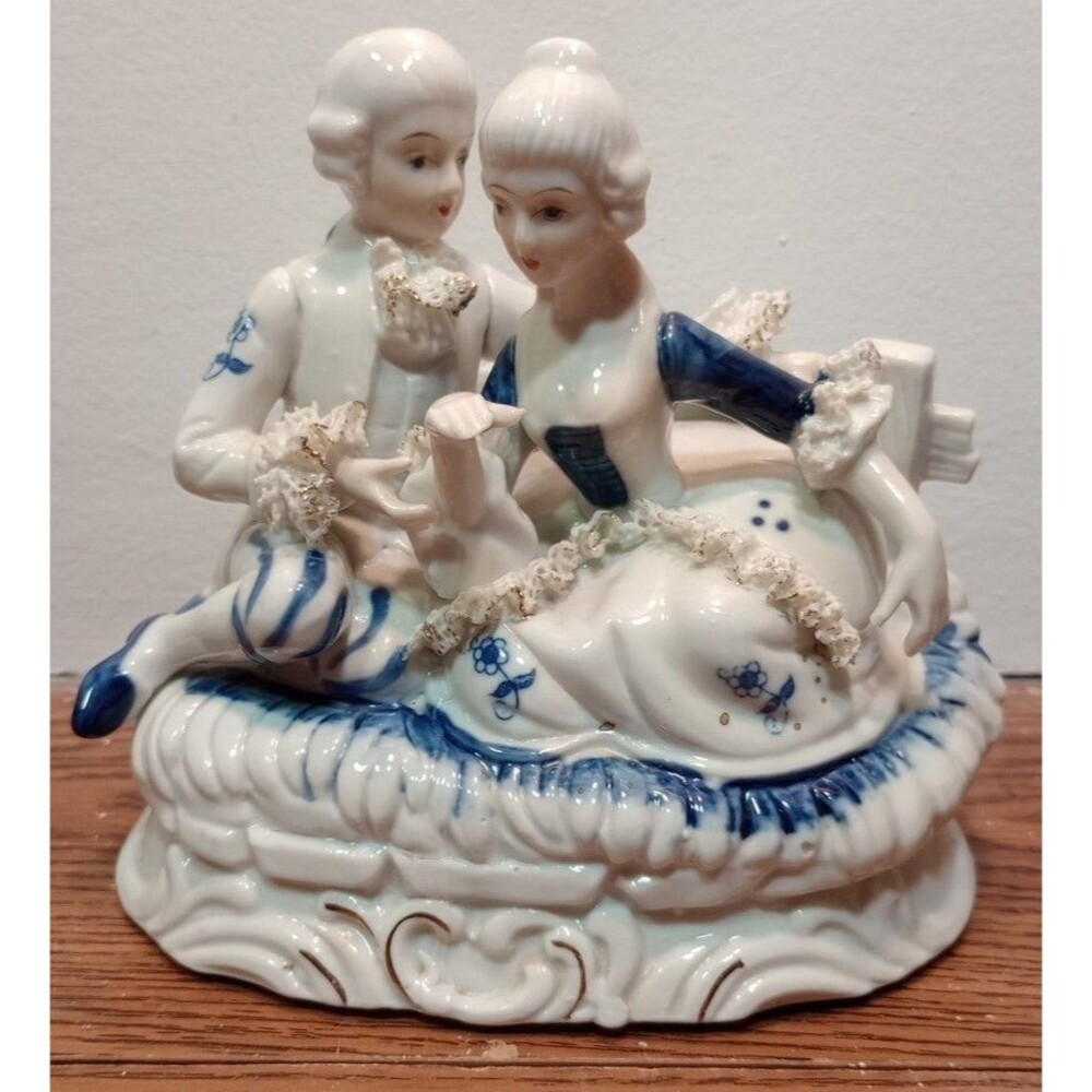 Victorian Blue & White Porcelain Figures - Spring Lace Vintage Decor